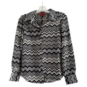 MISSONI Women’s Black White Chevron Long Sleeve Boho Top Blouse-Size X Small